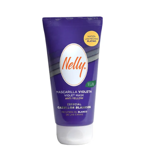 Mascarilla Cabellos Blancos de la Línea Violeta de Nelly: Matiza y nutre tu cabello blanco o con mechas.